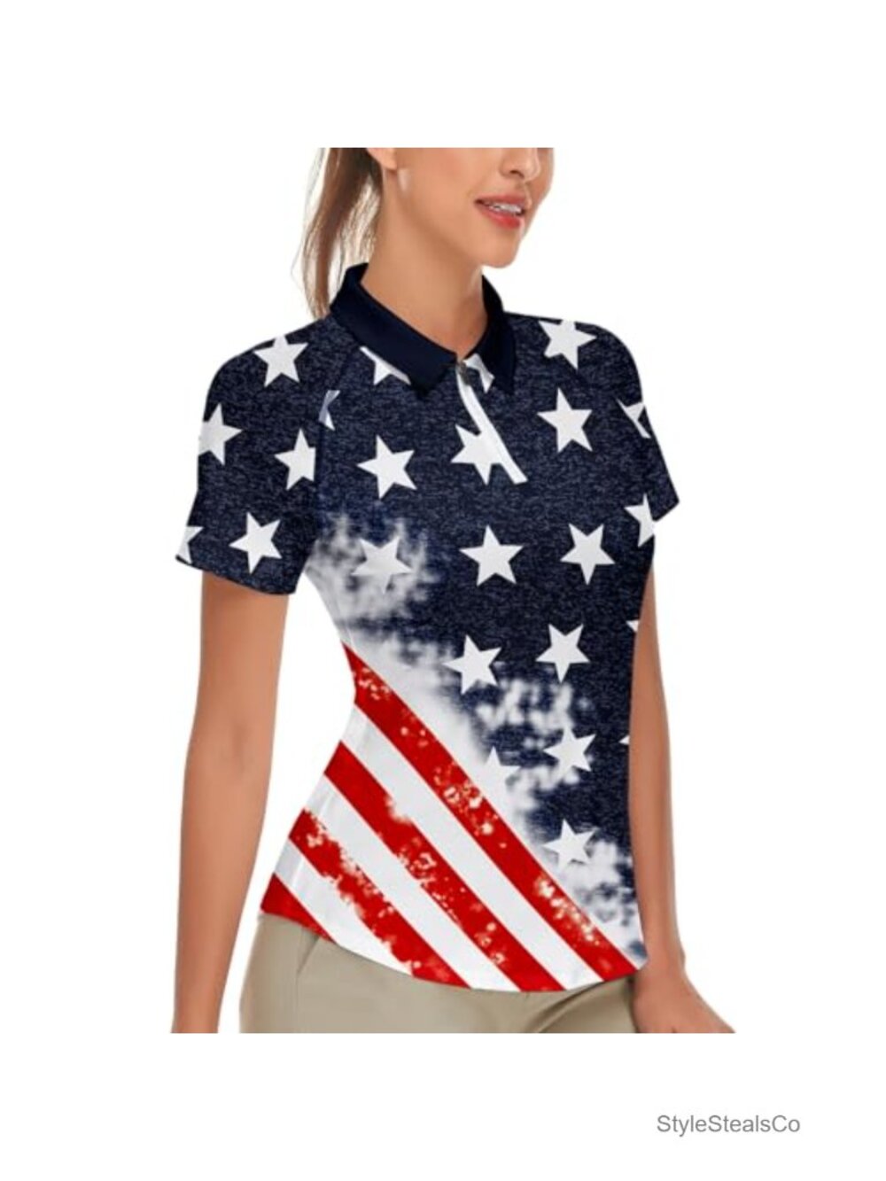 Women's Golf Polo Shirt Short Sleeve Quarter Zip Argyle Tennis Top